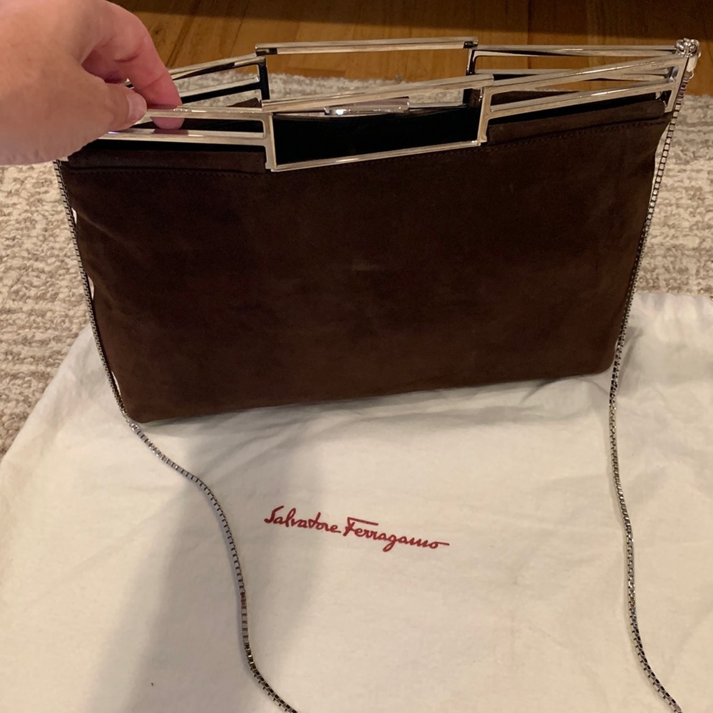 Authentic Salvatore Ferragamo clutch handbag brown use maybe 5 times amazing